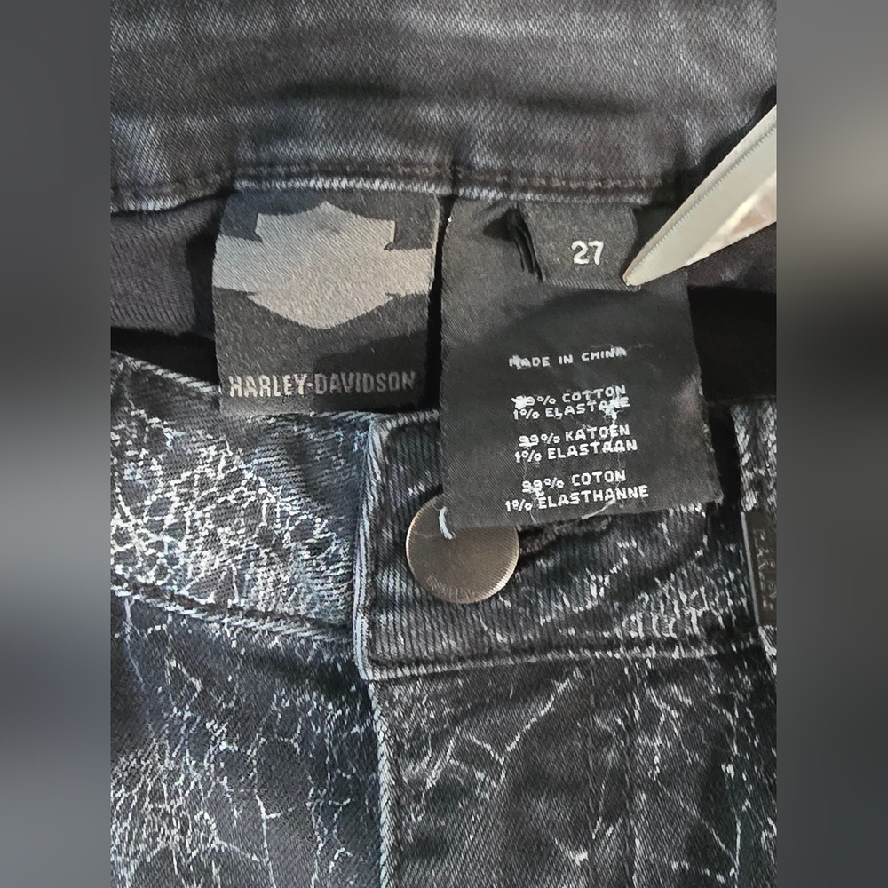 Harley Davidson Black Crackle Distressed Skinny Jeans Size 27 - Picture 5 of 12